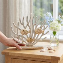 Itens Decoração náutica de mesa, decoração de coral, peixe, madeira, metal, 30 cm de comprimento