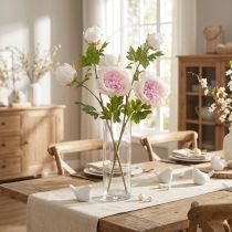 Itens Decoração Peônias Rosa 3 Flores Haste Longa C80cm 2pcs