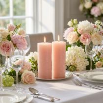 Itens Velas de pilar rosa claro, totalmente rosa, 85×200mm, longa duração, conjunto de 2, decoração de mesa de alta qualidade para celebrações.