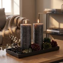 Itens Elegantes velas de pilar em antracite 85x200mm - Design rústico, longa duração, conjunto de 2 para decoração com estilo.