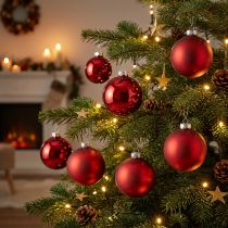 Itens Bola de árvore de Natal, decorações para árvores, bola de Natal vermelha H8,5 cm Ø7,5 cm vidro real 12 unidades