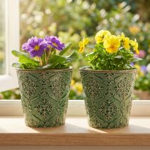 Itens Plantador de cerâmica crackle esmalte verde Ø10cm Alt.13cm 2 unidades