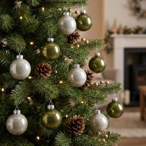 Itens Mini bolas de Natal em vidro verde prata 4 cm 24 peças