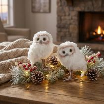Itens Decoração de inverno, estatuetas decorativas de coruja para mesa, brancas, 15 cm, 2 peças