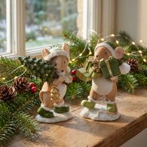 Itens Decoração de Natal com ratos, verde, marrom, altura 8 cm, 2 peças