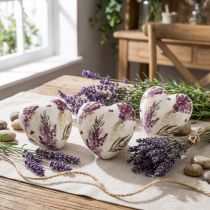 Itens Decoração de coração Decoração de cerâmica Lavanda Decoração de mesa Grés 8,5 cm 3 peças