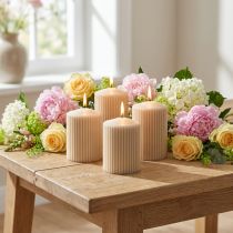 Itens Velas pilar vela canelada bege 70/90mm 4 un