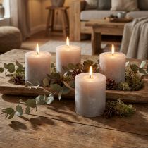 Itens Velas sólidas, cinza claro, velas cilíndricas de 70×80mm, conjunto de 4 unidades, decoração rústica para casa e jardim.