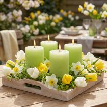 Itens Conjunto de 4 velas de pilar tingidas de verde limão, 70×80mm - Decoração e iluminação aconchegantes
