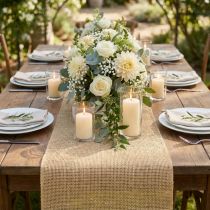 Itens Corredor de mesa natural com juta, tecido decorativo 29×450cm - Corredor de mesa elegante para a sua decoração festiva