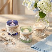 Itens Porta-velas de vidro marítimo azul verde branco 7,5 cm 3 peças