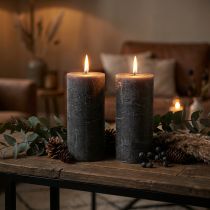 Itens Velas de cor sólida velas pilar antracite 85×150mm 2 unidades