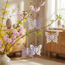 Itens Cabide decorativo borboletas madeira roxo/branco 12×11cm 4 un