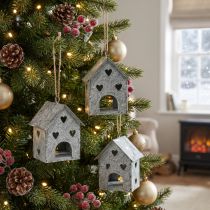 Itens Casa de metal com pingente de Natal Shabby Chic Alt.9,5cm 3 unidades
