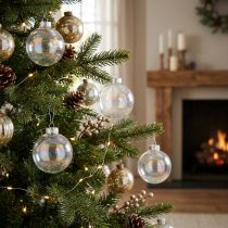 Itens Enfeites de Natal de vidro, iridescentes, transparentes, 7,5 cm, 12 peças