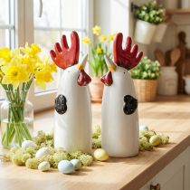 Itens Galo Cerâmico Decoração de Cozinha Frango Branco Alt.23cm 2 unid.