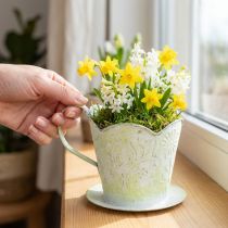 Itens Vaso de plantas, porta-filtro de café decorativo, copo de metal para plantio, decoração com flores verdes e brancas, estilo shabby chic, 11 cm de altura x 11 cm de diâmetro.