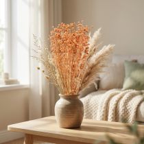 Itens Flores decorativas de linho seco, cor damasco natural, 80g, estilo boho.