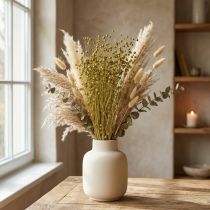 Itens Flores de linho decorativas secas verde-oliva 50g