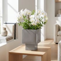 Itens Vaso cúbico cinza com base para decoração moderna, 22 cm