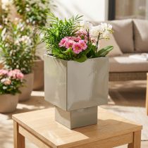 Itens Vaso cúbico verde, 22 cm, com suporte elevado