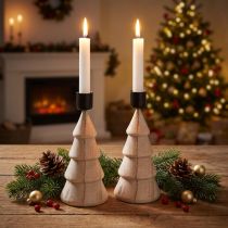 Itens Castiçal de madeira para decoração de árvore de Natal natural H16cm 2 peças