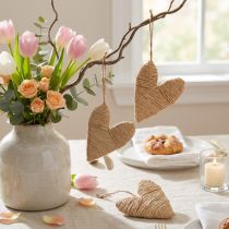 Itens Corações para pendurar decoração de cânhamo e ráfia natural H10,5cm 8 peças