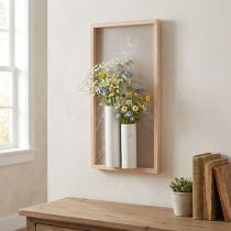 Itens Decoração de parede em madeira com vasos de cerâmica, 35 cm de altura, estilo campestre.