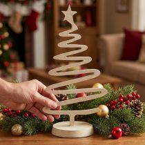 Itens Mini árvore de Natal decorativa em metal, cor bege claro, 30 cm de altura.