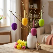 Itens Ovos de Páscoa decorativos para pendurar flocados coloridos Alt.8cm 8 unidades