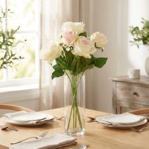 Itens Rosas artificiais buquê de flores artificiais rosas creme rosa picareta 54cm