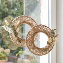 Itens Anéis decorativos boho para pendurar, fibra natural de juta, Ø28cm, decoração de parede, decoração de janela, conjunto de 4