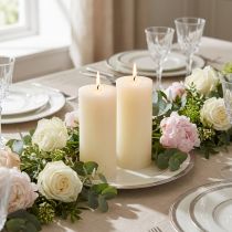 Itens Elegantes velas cilíndricas creme-esbranquiçadas para decoração festiva, 85×200mm, conjunto de 2
