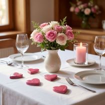 Itens Corações de madeira decorativos rosa brilhante decoração dispersa 4,5 cm 8 unidades