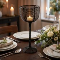 Itens Suporte para velas copo de vinho decorativo em metal preto Ø10cm A26,5cm