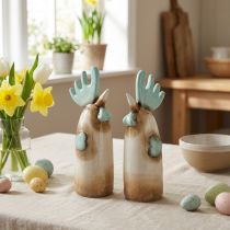Itens Galo de cerâmica para decoração de cozinha, nas cores azul claro e marrom, 23 cm de altura, conjunto com 2 peças.
