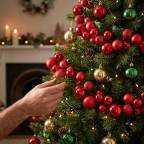 Itens Guirlanda de bolas vermelhas de 160 cm para decoração de árvore de Natal.