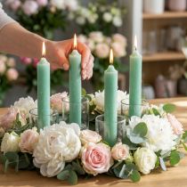 Itens Velas em bastão velas verdes decoração de velas de jade Ø21mm 170mm 6 un