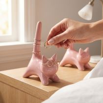 Itens Conjunto de 2 estatuetas decorativas de gato, ideais para decorar quartos e banheiros, 14 cm.
