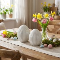 Itens Ovos de Páscoa Ovo Decorativo Cerâmico com Ranhuras Branco Cinza 10×12,5cm 2 Pcs
