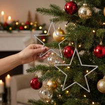 Itens Estrelas decorativas prateadas com glitter para árvore de Natal, 18 cm, conjunto de 8 peças.