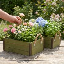 Itens Caixa de flores vintage plantador de madeira verde L24/30cm conjunto de 2
