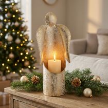 Itens Castiçal em forma de anjo dourado para decoração festiva, 27 cm