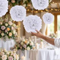Itens Papel pompom Ø30cm branco 5 unidades
