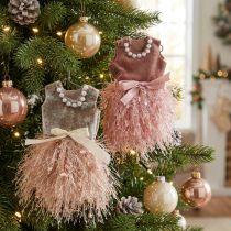 Itens Vestido de elfo decorativo de Natal em cabide, rosa, marrom/creme, 16 cm, 4 peças sortidas.