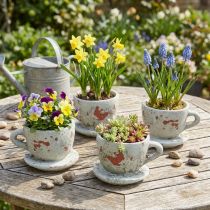 Itens Vaso para plantas com pires vintage cinza, tom natural Ø8cm Alt.6,5cm 4 unidades