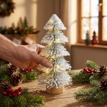 Itens Mini árvore de Natal iluminada LED abeto com neve 28cm