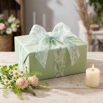 Itens Fita de organza, fita de chiffon, fita com estampa de plantas verdes, 40 mm x 15 m