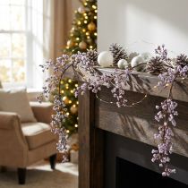 Itens Cabide decorativo ramo de baga branco roxo geada de inverno 130 cm