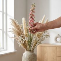 Itens Delphinium rosa seco (artificial), vaso decorativo para flores, 64 cm, 25 g